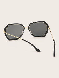 Polygon Frame Flat Lens Sunglasses