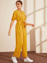 Load image into Gallery viewer, Zip Up Flap Pocket Patched Wide Leg Jumpsuit