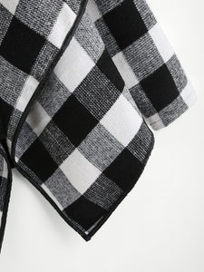 Gingham Plaid Waterfall Neck Coat