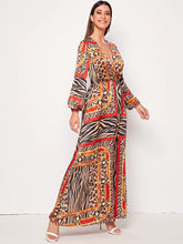 Load image into Gallery viewer, Animal Scarf Print Surplice Neck Maxi Dress