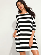 Load image into Gallery viewer, Batwing Sleeve Striped Dress