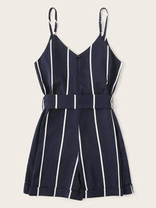 Striped Belted Romper