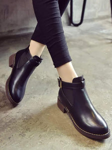 Side Buckle PU Elastic Ankle Boots