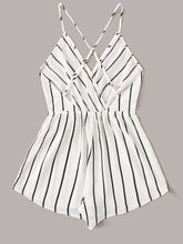 Load image into Gallery viewer, Striped Criss-cross Backless Surplice Neck Romper