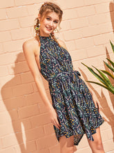 Load image into Gallery viewer, Ditsy Floral Print Backless Halter Dress