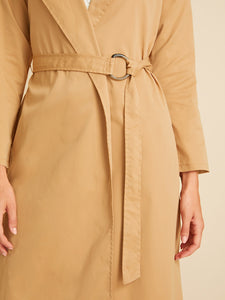 Solid Notched Neck Belted Trench Coat