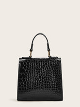 Load image into Gallery viewer, Metal Lock Decor Croc Embossed Satchel Bag