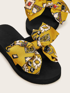 Bow Decor Open Toe Sliders