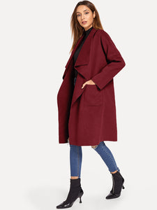 Drop Shoulder Drape Collar Wrap Coat