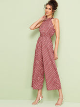 Load image into Gallery viewer, Polka Dot Belted Wide Leg Halter Jumpsuit