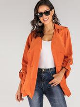 Load image into Gallery viewer, Neon Orange Waterfall Collar Double Button Belted Coat