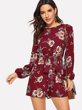 Load image into Gallery viewer, Floral Print Belted Romper