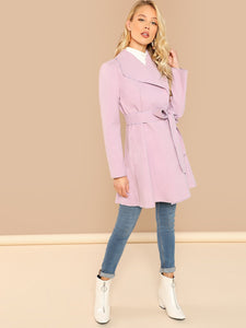 Waterfall Collar Self Belted Coat