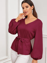 Load image into Gallery viewer, Solid Bishop Sleeve Belted Top