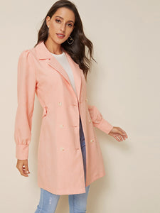 Notched Collar Self Tie Pea Coat