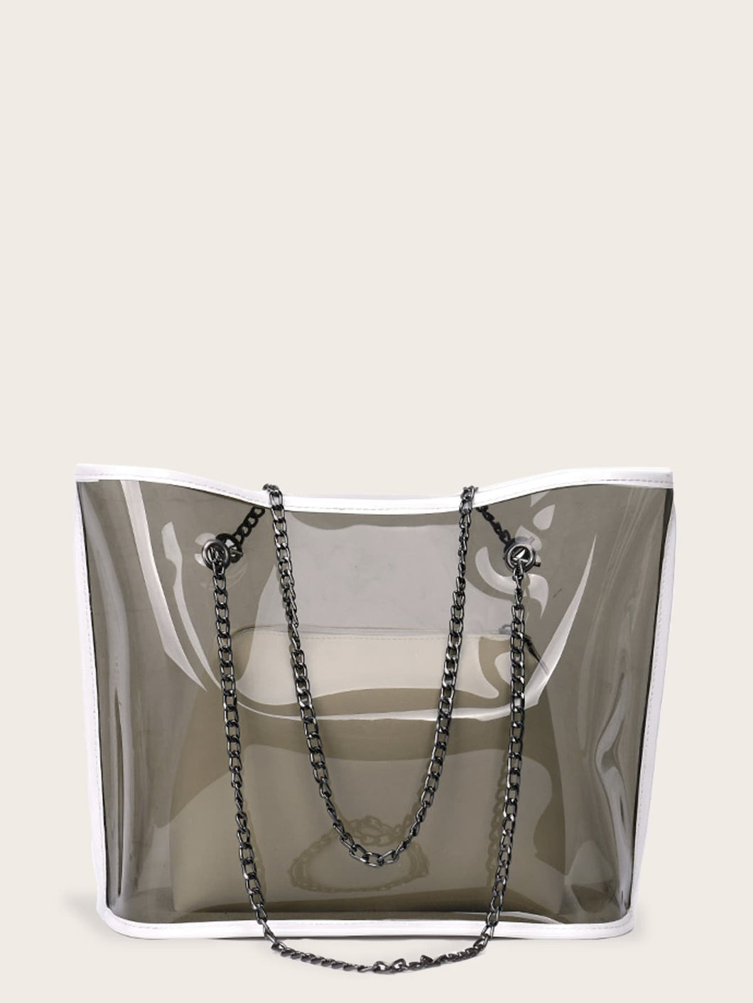 Clear PVC Chain Tote Bag With Inner Clutch