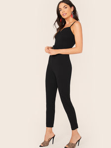 Notch Collar Slip Jumpsuit With Belt