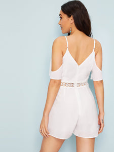 Cold Shoulder Lace Insert Plunging Romper