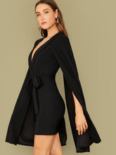 Load image into Gallery viewer, Shawl Collar Self Belted Cape Blazer  Dress