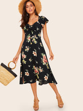 Load image into Gallery viewer, 40s Knot Front Flower Print Dress