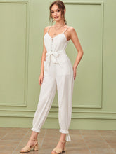 Load image into Gallery viewer, Tassel Hem Covered Button Belted Cami Jumpsuit