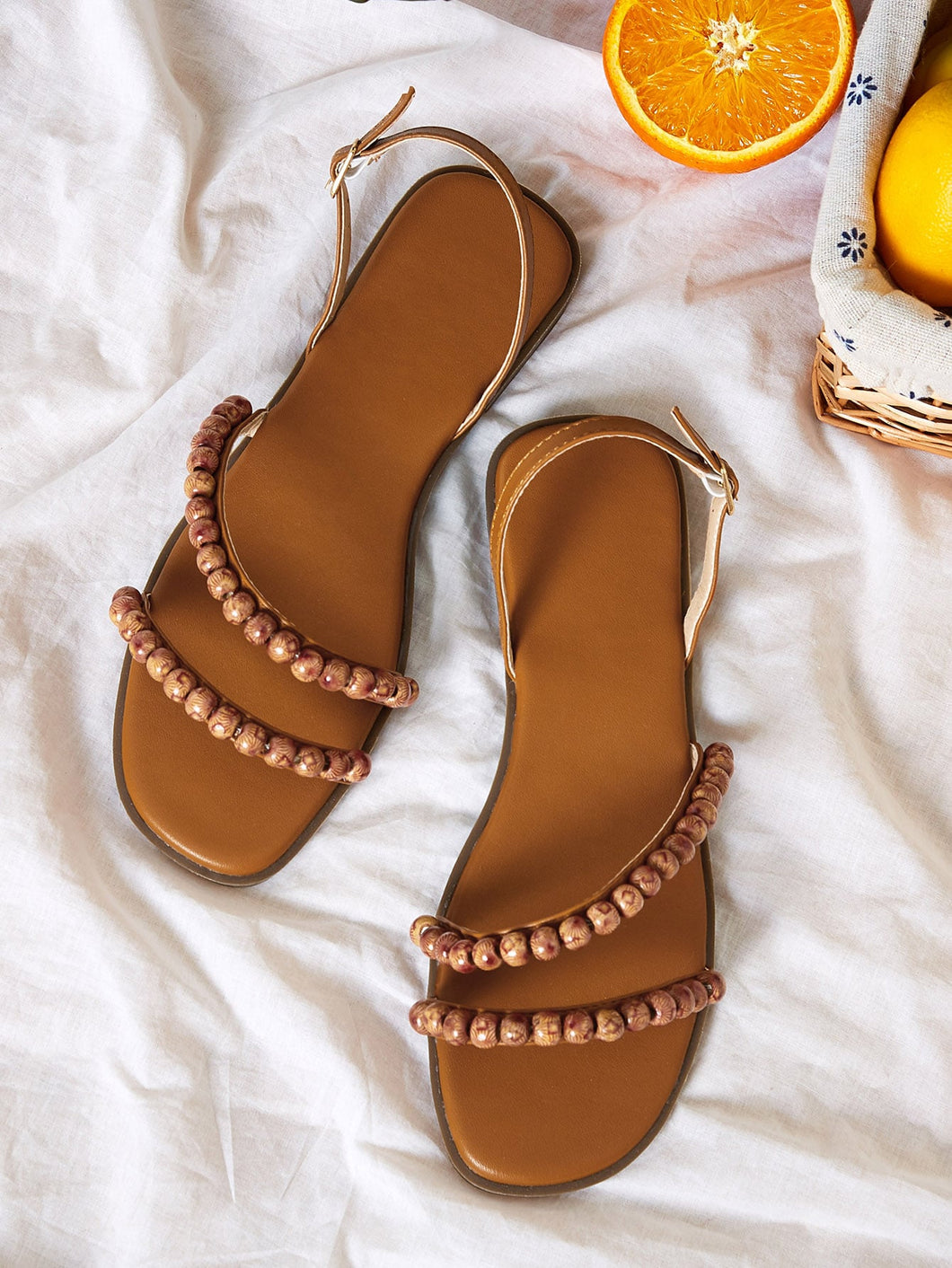 Beaded Decor Slingback Sandals