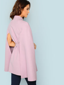 Button Front Self Belted Cape Coat