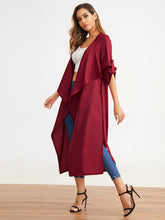 Load image into Gallery viewer, Waterfall Collar Slit Side Belted Coat