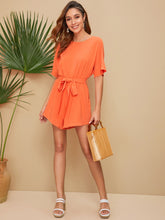 Load image into Gallery viewer, Neon Orange Belted Dolman Romper