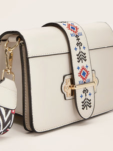 Embroidery Detail Wide Strap Crossbody Bag