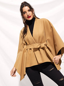 Tie Waist Cape Coat