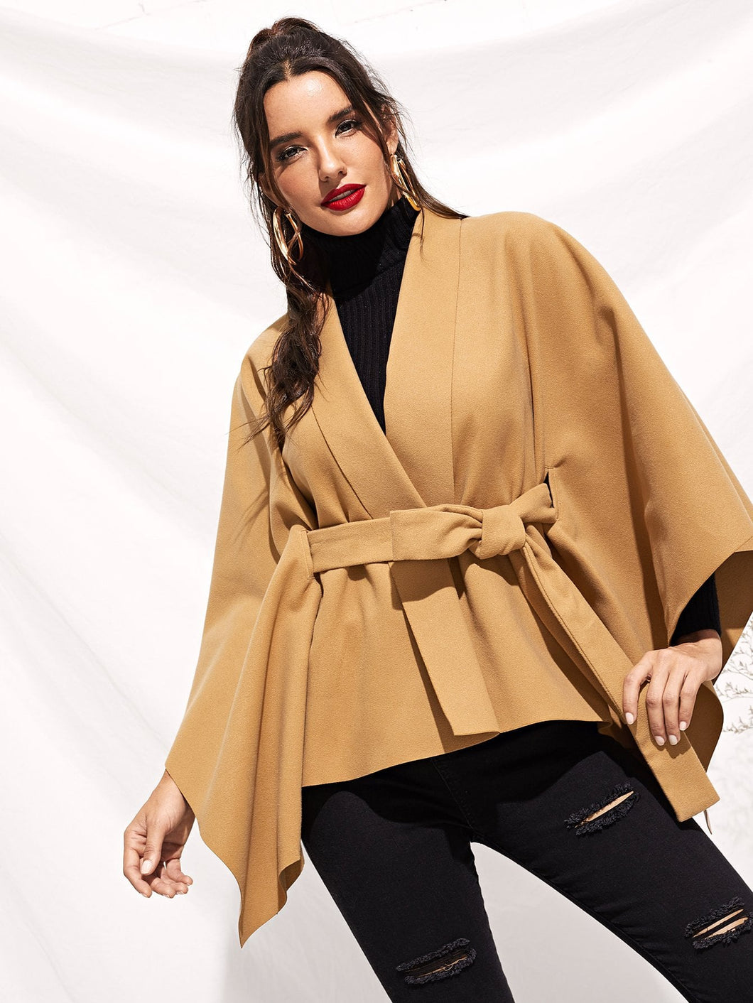 Tie Waist Cape Coat