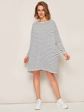 Load image into Gallery viewer, Batwing Sleeve Striped Oversized Dress