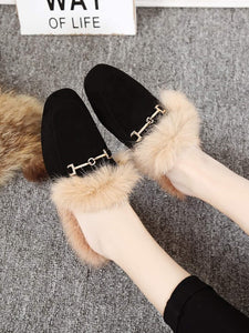 Metal Detail Suede Flats