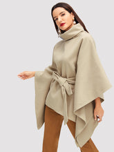 Load image into Gallery viewer, Turtleneck Belted Poncho Coat