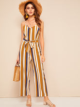 Load image into Gallery viewer, Striped Belted Cami Jumpsuit