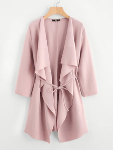 Waterfall Collar Pocket Front Wrap Coat