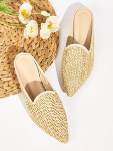 Point Toe Woven Flat Mules